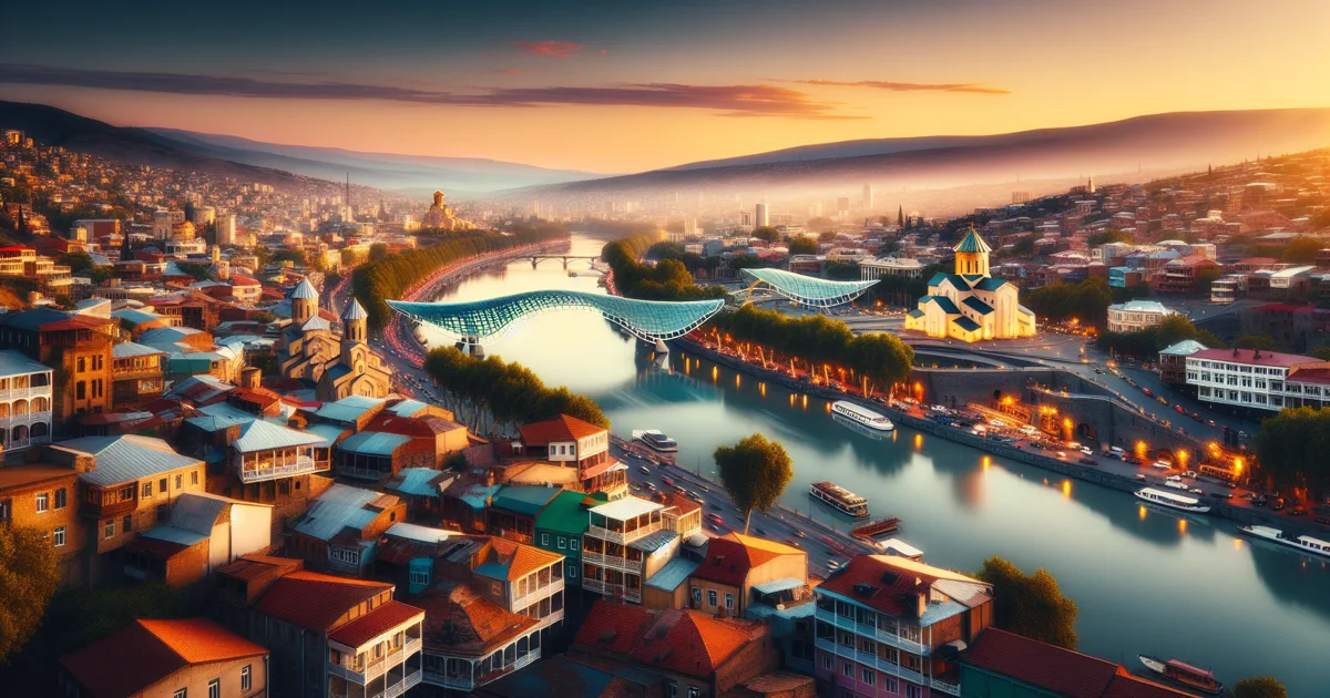 Панорама Тбилиси — вид на Старый город, крепость Нарикала и реку Кура