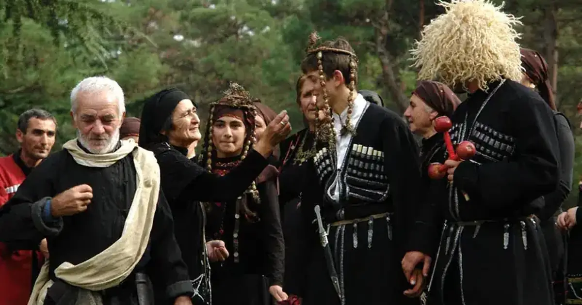 A groom in a chokha at a Tushetian wedding