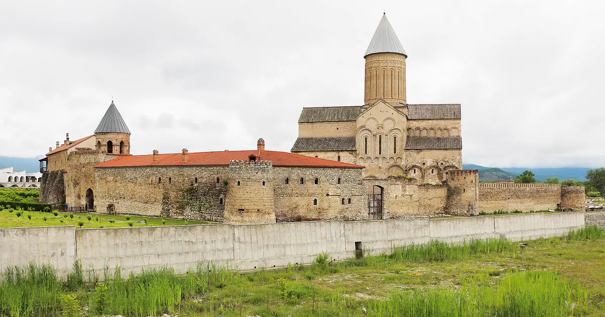 Alaverdi Cathedral behind the monastery wall in Kakheti