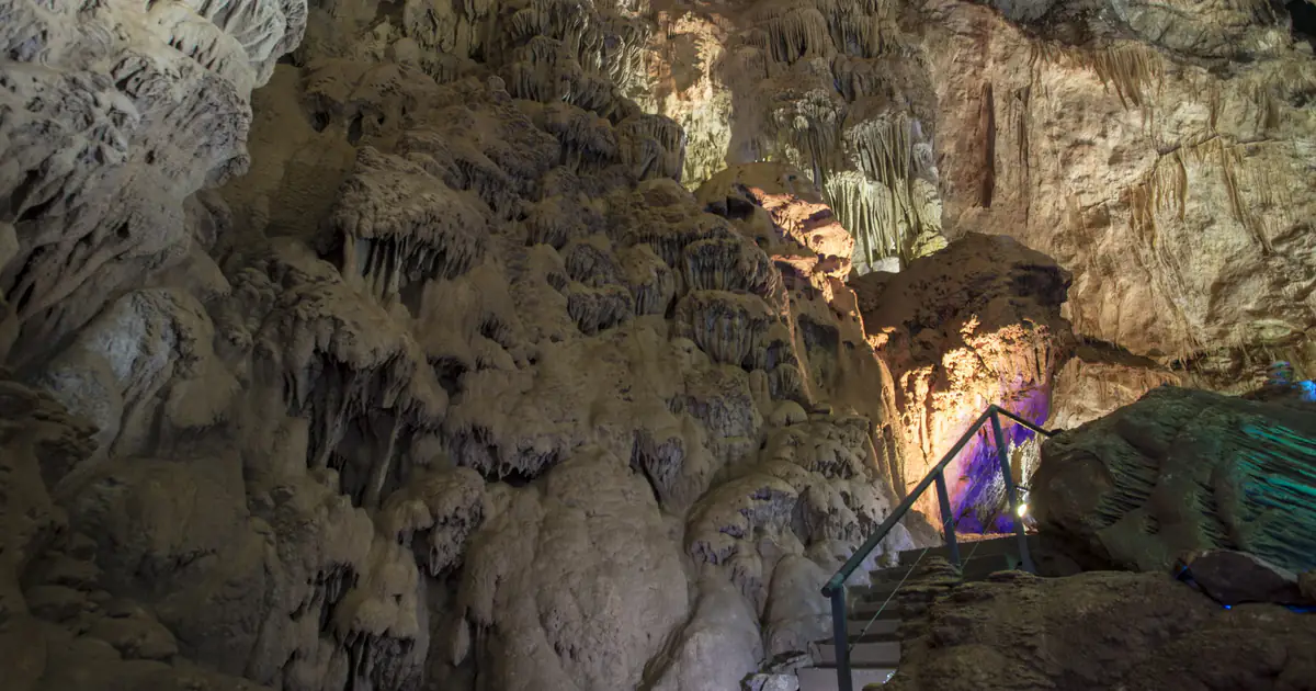 Stalactites hanging above the trail