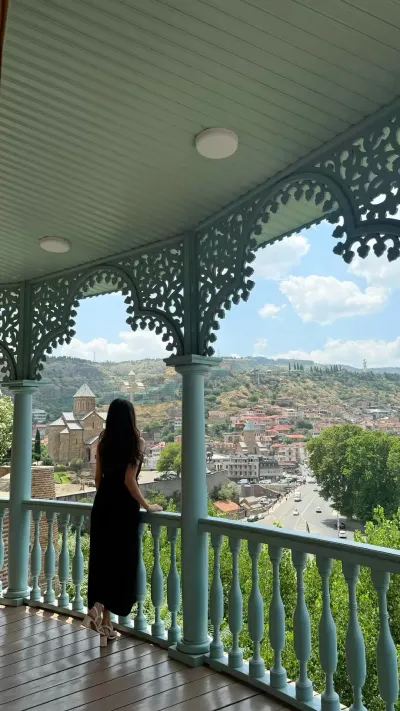 Old Tbilisi view from a carved balcony
